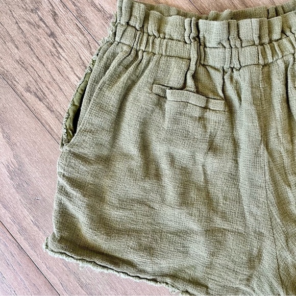 Something Navy Ryan Paper Bag Shorts Army Linen Cotton Blend Green Size Large - Picture 6 of 9